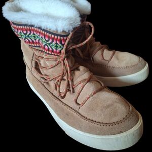 Toms Tan Ankle Boots with Colorful Knit Trim